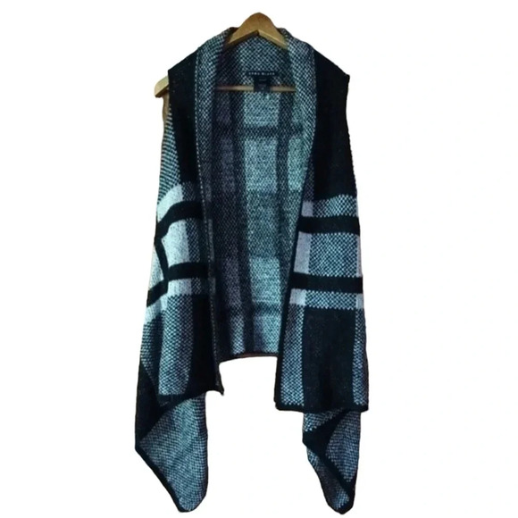 Como Black Vest Sweater black & white open sleeveless cardigan size pm - Picture 1 of 4